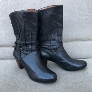 FRYE “Lisa” Black Leather Boot with Delicate Buckle Detail